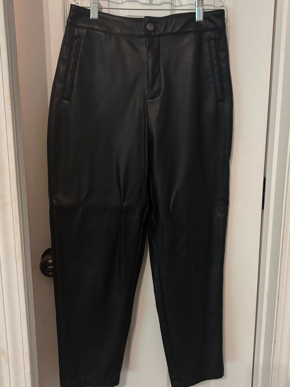 Shinestar Black Faux Leather Cropped Tapered Pants